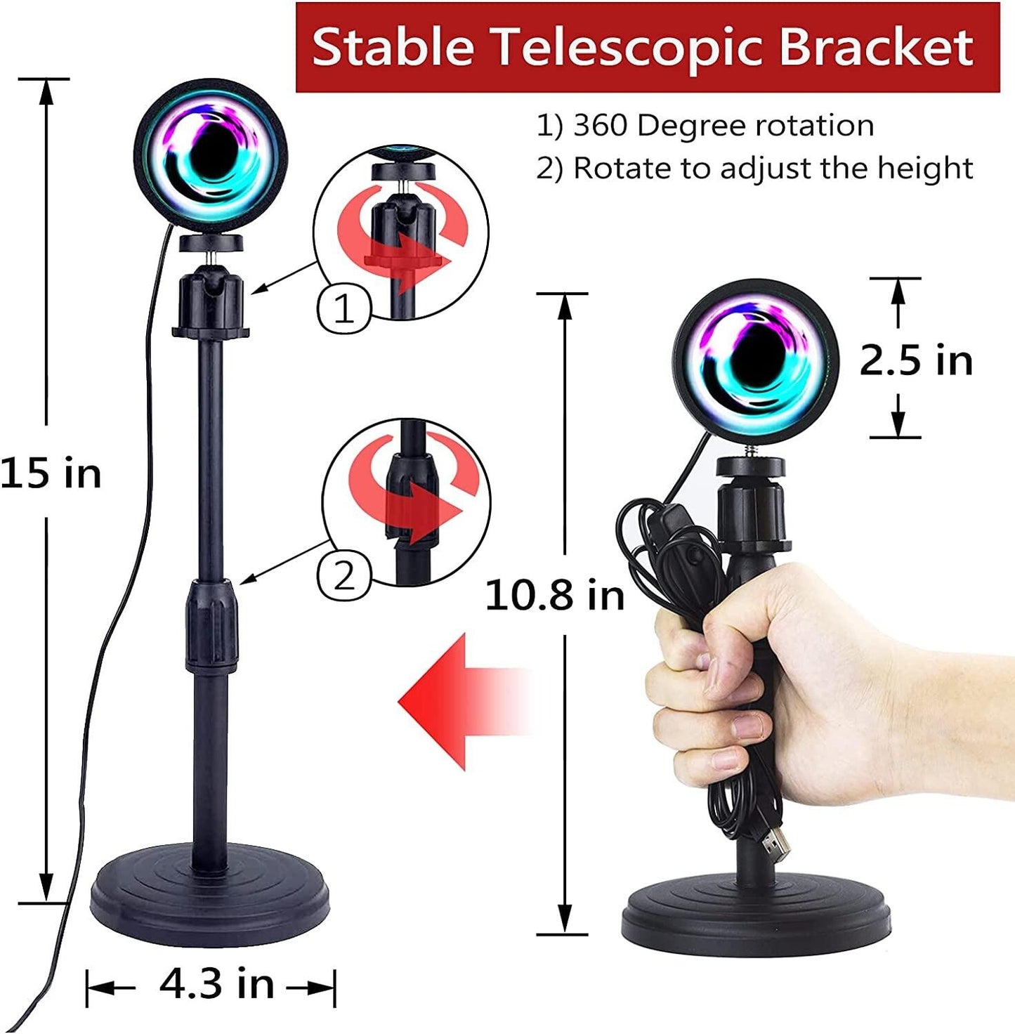 Sunset Lamp (WITH REMOTE) 16 Colors LED Changing 3-in-1 Sunset Light lamp with Multiple Modes, Adjustable Brightness with Remote Control, Sunset Projection lamp Ideal for Kids & Adults