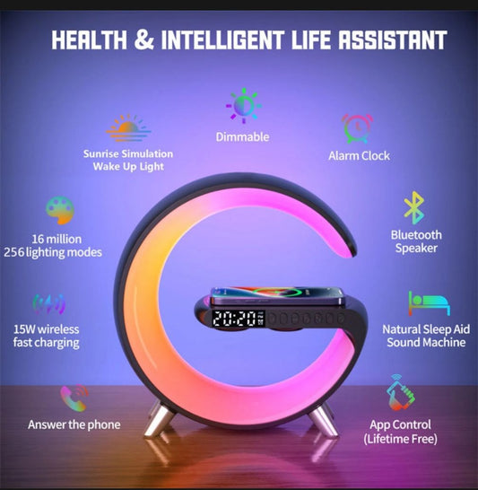 G11 G Shape Bluetooth Speaker Multifunctional Lamp Digital Alarm Wirless Charging Memory Card Supported