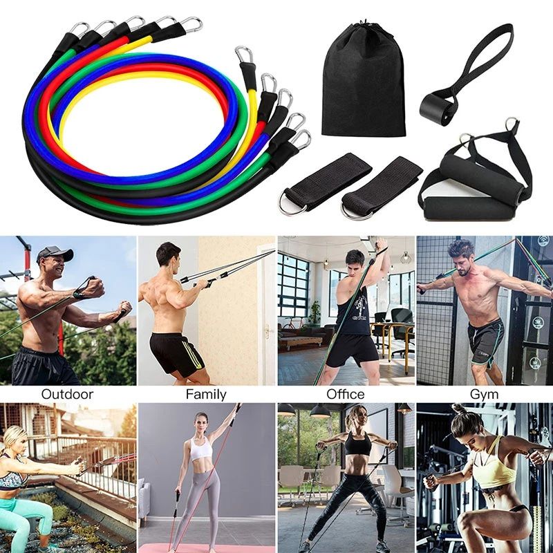 11(PCS) Power Exercise Resistance Band Set 5 in 1 Fitness Band Equipment for Men and Women