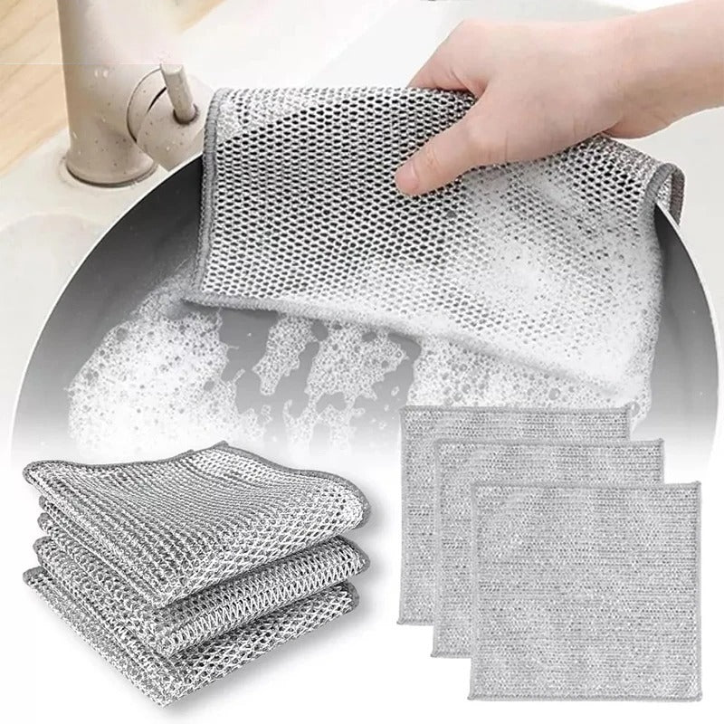 Durable Wire Dish Washing Cleaning Cloth – Heavy-Duty Scrubbing Rugs for Kitchen Dishes, Utensils &amp; Cookware - Pack Of 10