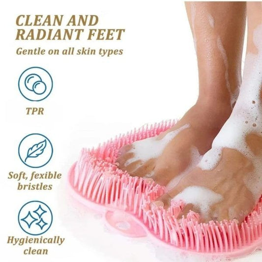 Shower mat for feet and back, wall mounted shower foot scrubber with suction cups, silicone massage foot scrubber for shower