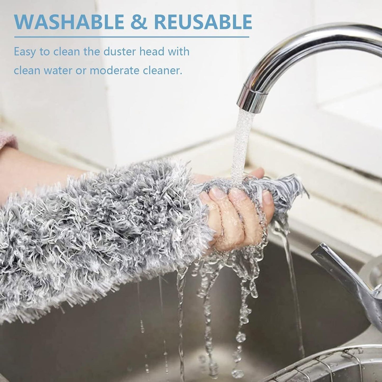 Microfiber Duster with Extension Pole Stainless Steel 30 to 100 with Bendable Head Extendable Long Fan Duster for Cleaning Ceiling Fan High Ceiling Keyboard Furniture Cars Gray