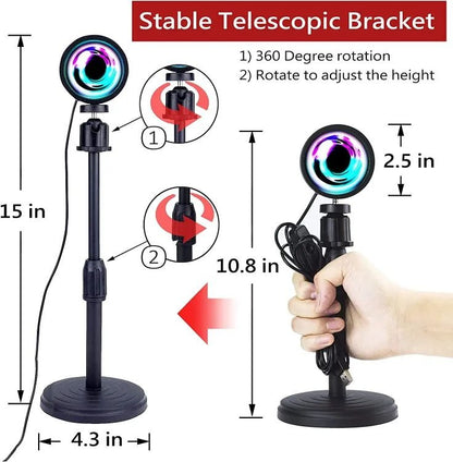 Sunset Lamp (WITH REMOTE) 16 Colors LED Changing 3-in-1 Sunset Light lamp with Multiple Modes, Adjustable Brightness with Remote Control, Sunset Projection lamp Ideal for Kids & Adults