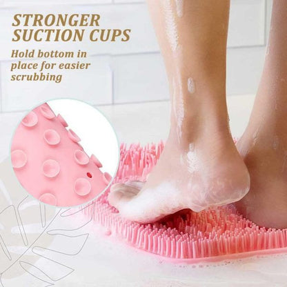 Shower mat for feet and back, wall mounted shower foot scrubber with suction cups, silicone massage foot scrubber for shower