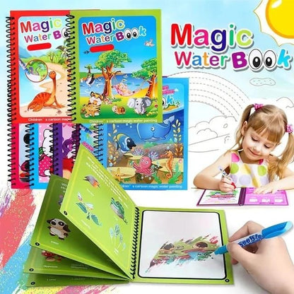 Magic Water Book Painting Drawing Coloring Book With Magic Water Pen ( Random Design )