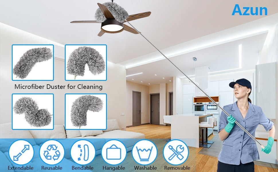 Microfiber Duster with Extension Pole Stainless Steel 30 to 100 with Bendable Head Extendable Long Fan Duster for Cleaning Ceiling Fan High Ceiling Keyboard Furniture Cars Gray