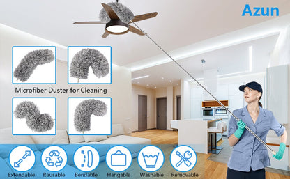 Microfiber Duster with Extension Pole Stainless Steel 30 to 100 with Bendable Head Extendable Long Fan Duster for Cleaning Ceiling Fan High Ceiling Keyboard Furniture Cars Gray