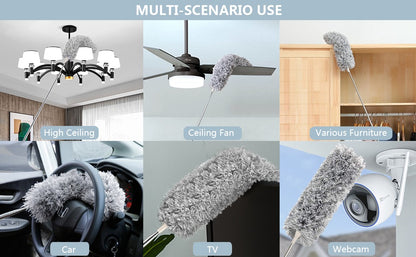 Microfiber Duster with Extension Pole Stainless Steel 30 to 100 with Bendable Head Extendable Long Fan Duster for Cleaning Ceiling Fan High Ceiling Keyboard Furniture Cars Gray