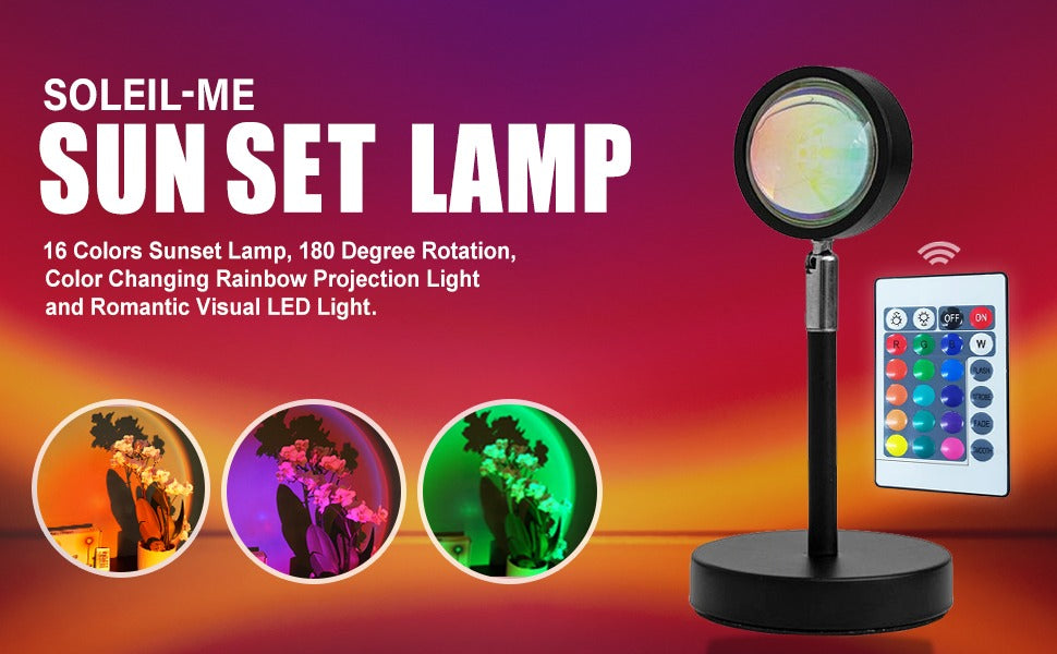 Sunset Lamp (WITH REMOTE) 16 Colors LED Changing 3-in-1 Sunset Light lamp with Multiple Modes, Adjustable Brightness with Remote Control, Sunset Projection lamp Ideal for Kids & Adults