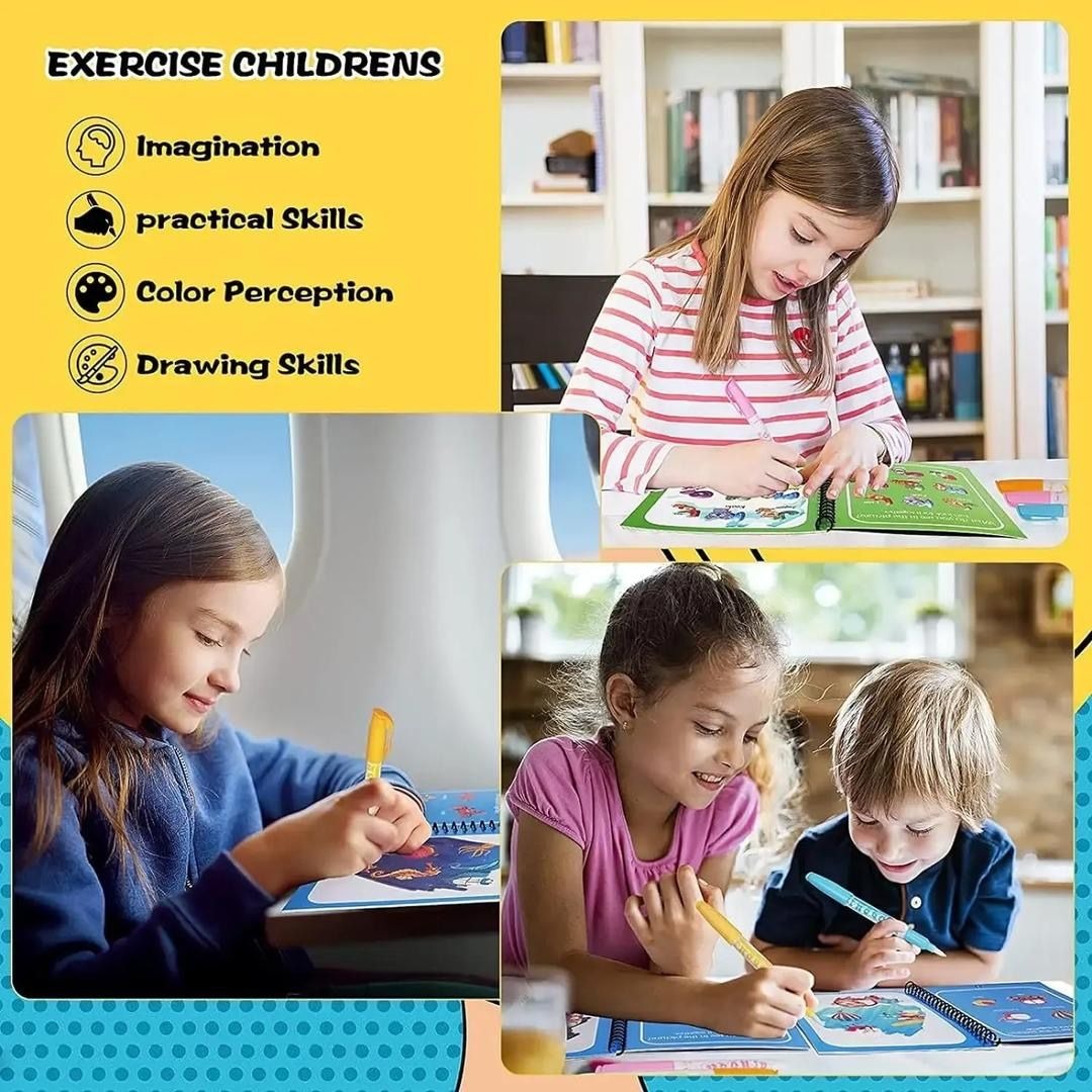 Magic Water Book Painting Drawing Coloring Book With Magic Water Pen ( Random Design )