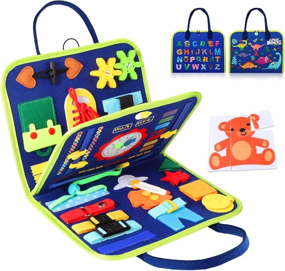 Reusable Montessori Busy Book For Toddlers | Educational Learning Toy With Stickers And Flashcards | Quiet Travel Activity Board For Kids | Early Skill And Motor Development (4 Page)