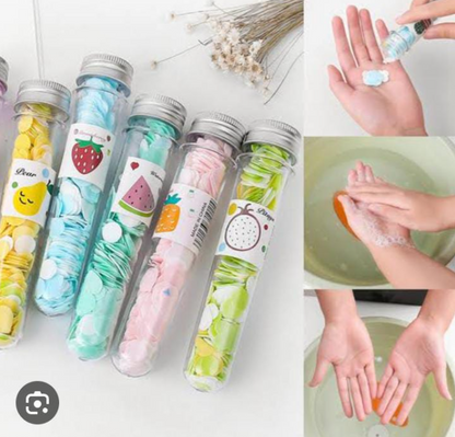 Disposable Paper Soap with Portable Tube Bottle – Multi-Color Travel Soap Sheets for Hand Washing, Camping, and Outdoor Use