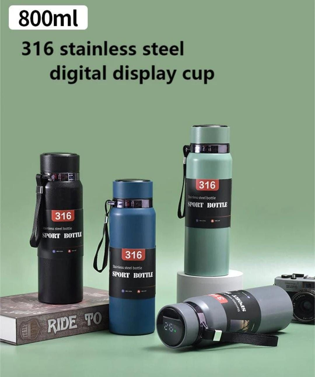 316 Bottle Portable Vacuum Stainless Steel Sports Smart Water Bottle 800ML