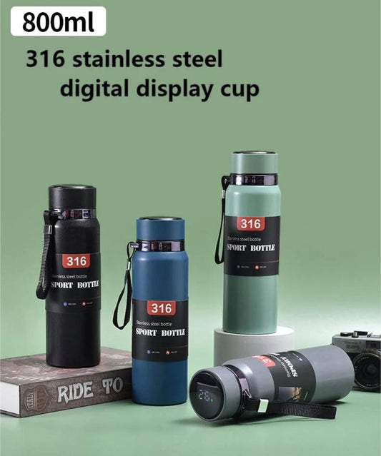 316 Bottle Portable Vacuum Stainless Steel Sports Smart Water Bottle 800ML