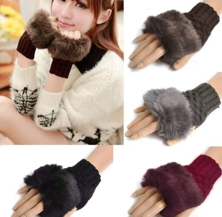 Cozy Plush Knitted Fingerless Winter Gloves for Women