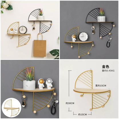 Modern simple and creative half circle rectangular wall shelf