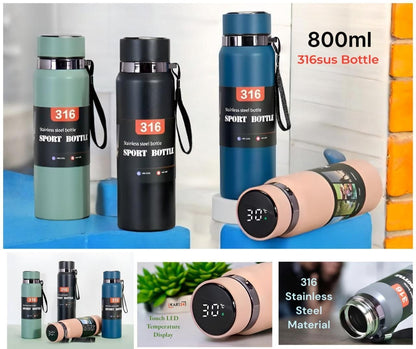 316 Bottle Portable Vacuum Stainless Steel Sports Smart Water Bottle 800ML