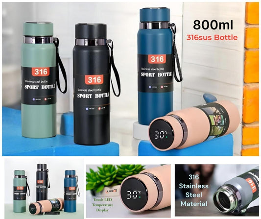 316 Bottle Portable Vacuum Stainless Steel Sports Smart Water Bottle 800ML