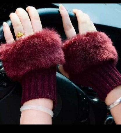 Cozy Plush Knitted Fingerless Winter Gloves for Women