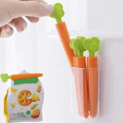 Magnetic Sealing Carrot Clips Pack Of 5 With Container Carrot Shape Clips