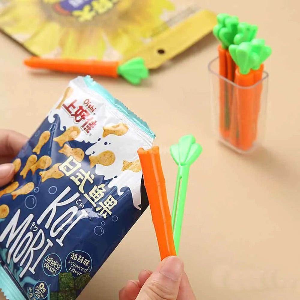 Magnetic Sealing Carrot Clips Pack Of 5 With Container Carrot Shape Clips