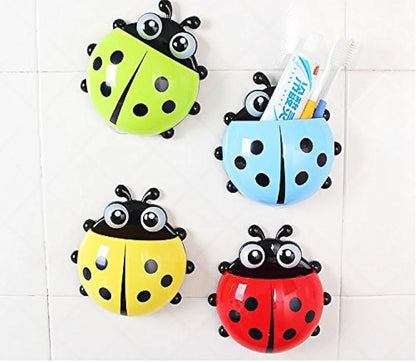 Creative Cute Cartoon Ladybug Kids Wall Suction Cup Mount Toothbrush Toothpaste Holder