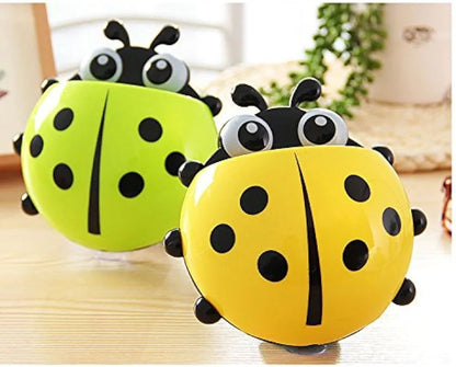 Creative Cute Cartoon Ladybug Kids Wall Suction Cup Mount Toothbrush Toothpaste Holder