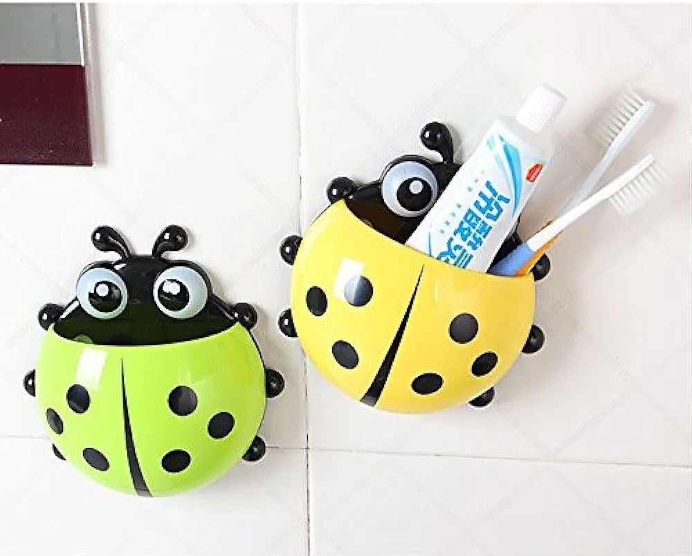 Creative Cute Cartoon Ladybug Kids Wall Suction Cup Mount Toothbrush Toothpaste Holder