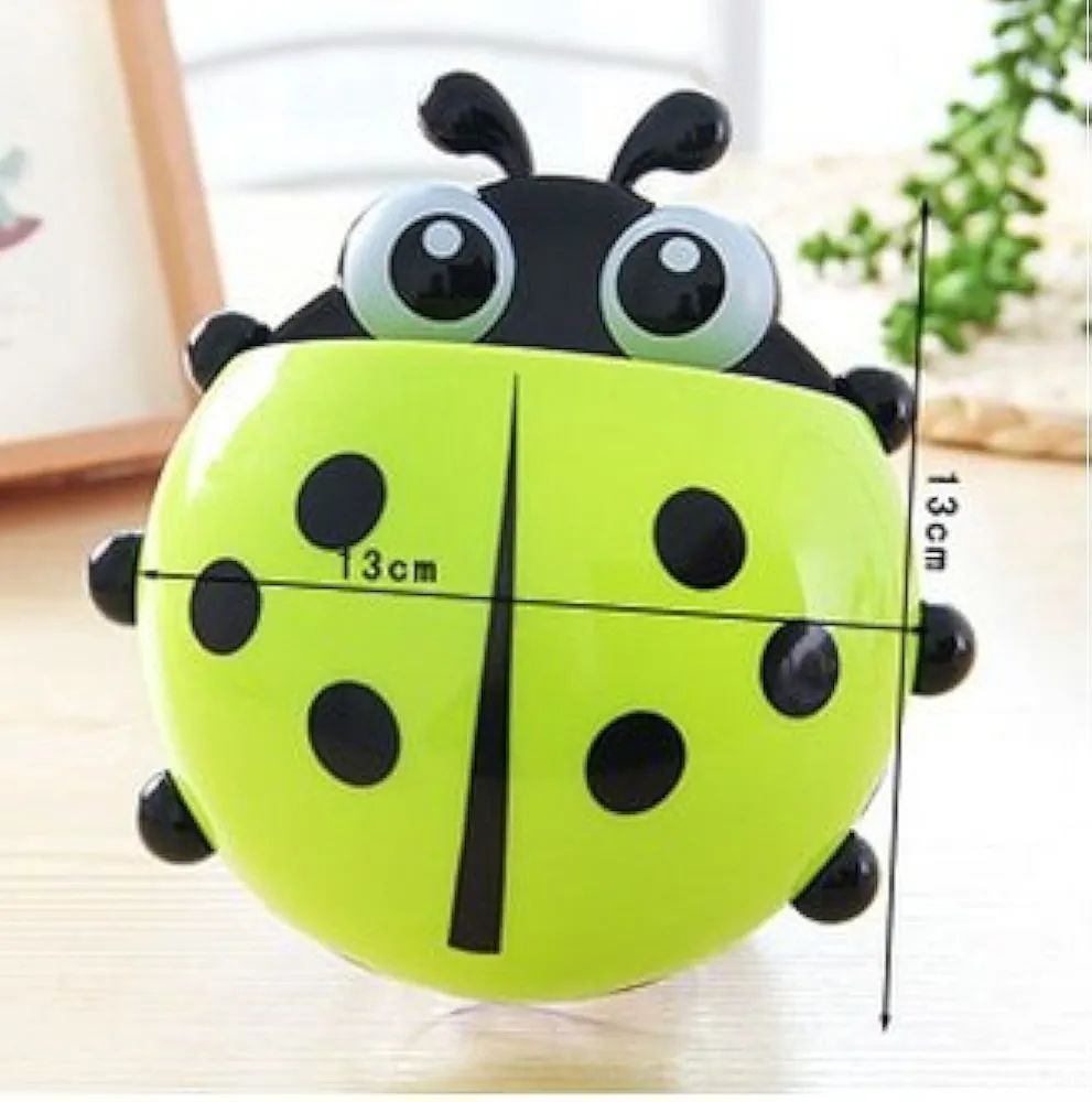 Creative Cute Cartoon Ladybug Kids Wall Suction Cup Mount Toothbrush Toothpaste Holder