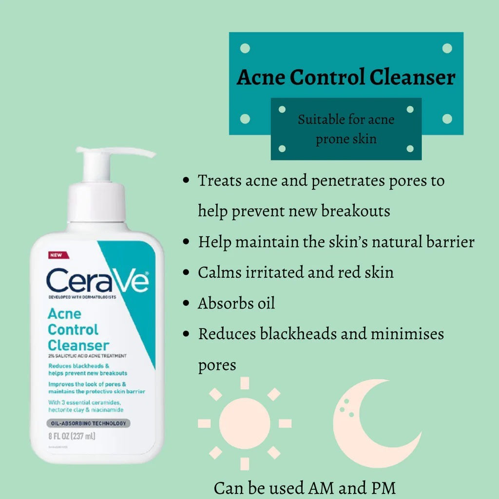 Cerave Acne Control Cleanser 237ml – Oil-Free Face Wash With Salicylic Acid For Acne Treatment, Pore Cleansing And Clear Skin