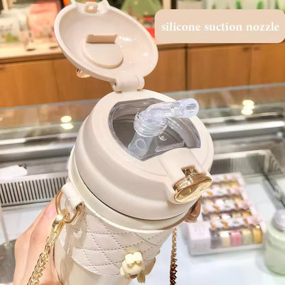 Cute Rabbit Ear Plastic Water Bottles With Straw