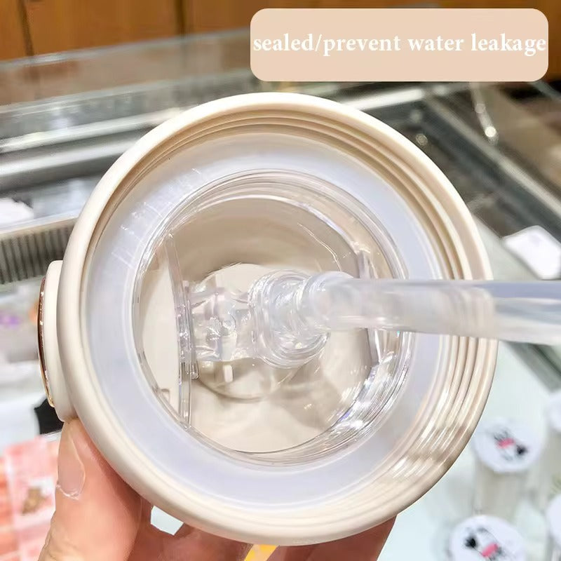 Cute Rabbit Ear Plastic Water Bottles With Straw