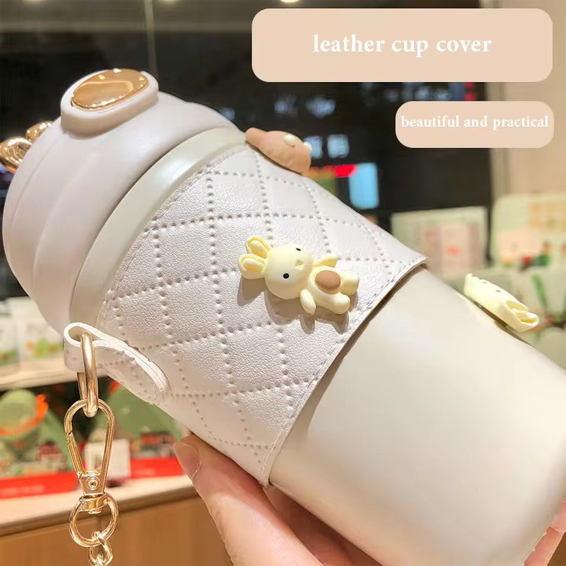 Cute Rabbit Ear Plastic Water Bottles With Straw