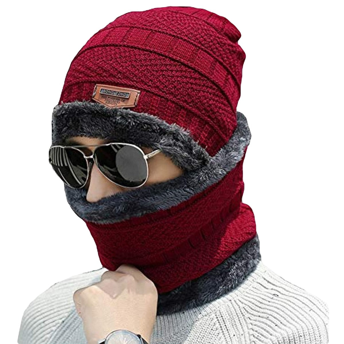 Wool Cap With Neck Warmer | Beanie And Scarf Set With Fleece Mask