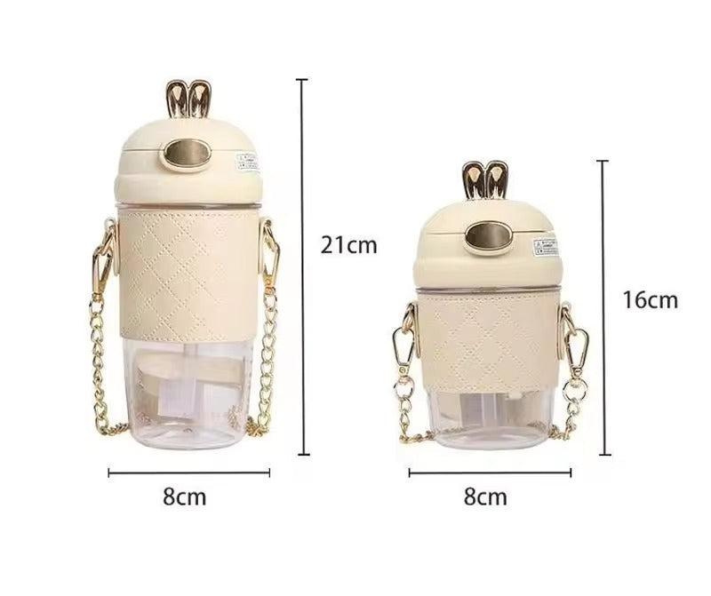 Cute Rabbit Ear Plastic Water Bottles With Straw