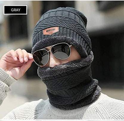 Wool Cap With Neck Warmer | Beanie And Scarf Set With Fleece Mask
