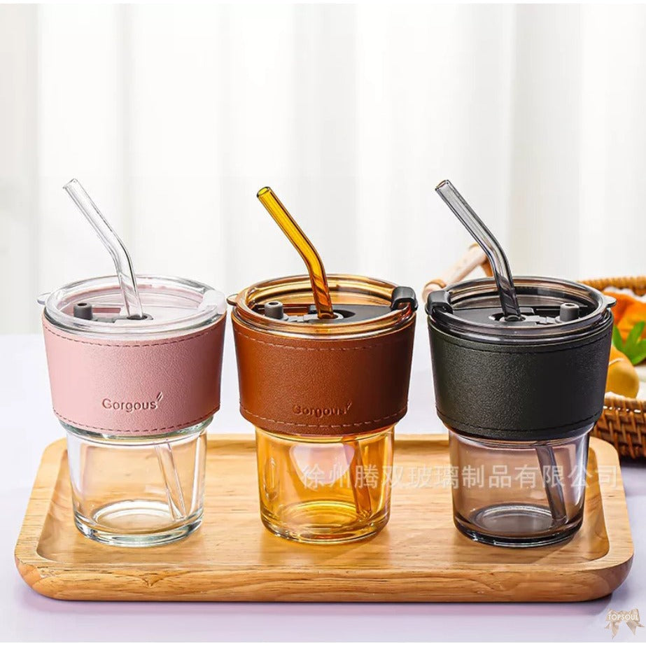 Juice Cup With Straw Glass Material